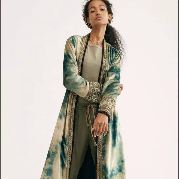Free People Jackets & Blazers - Free People Velvet Duster Tie Dye Bead Embroidery